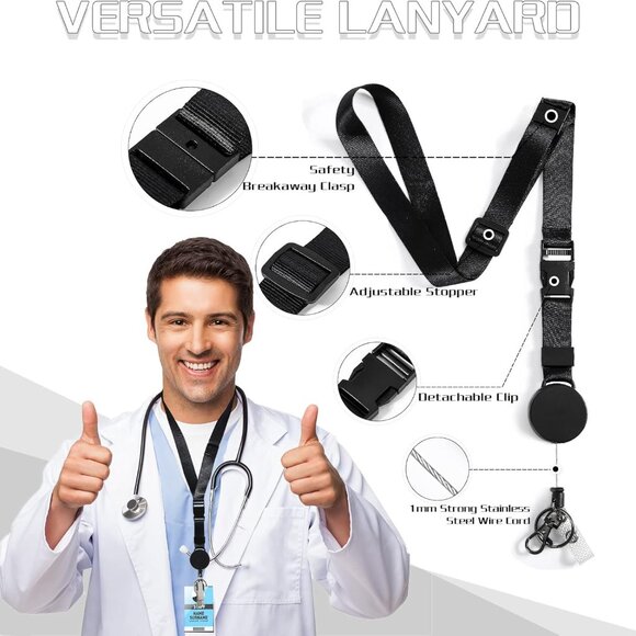 Heavy Duty Retractable Lanyard - Breakaway Lanyards for ID Badges Keys, Retracta - Picture 4 of 8